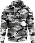 Patriotic Snow Camo Heavyweight Hoodie for Men and Women, Decorated in USA